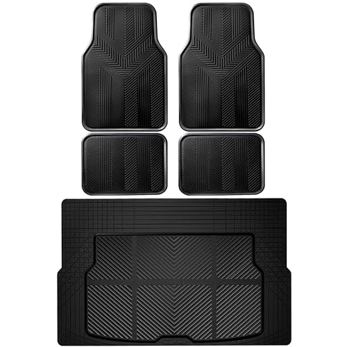 CAR PASS Universal Car Floor Mats & Cargo Liner Full Set, Waterproof Anti-Slip Rubber Trim to Fit Trunk Mats All Weather Protection Fit Car SUV Sedan Coupe Vehicle Automotive 5 Pieces, S-M Size Black - color: Black