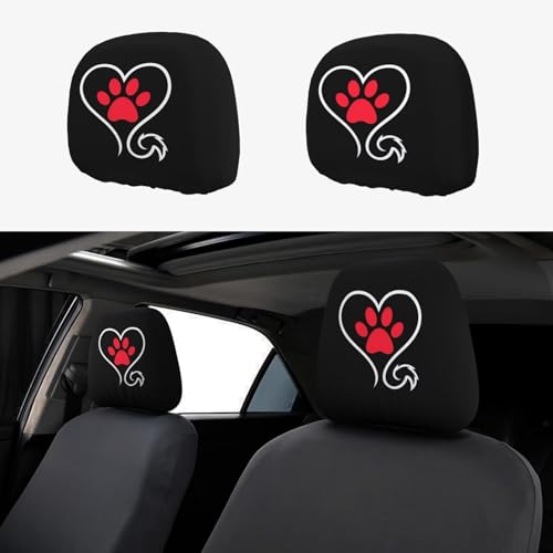 Paw Footprint Car Headrest Covers 2 Pack Pet Dog Headrest Wrap Protection Paws Soft Elastic Fabric Head Rest Cover for SUV Truck Sedan Van, Black - color: Paws