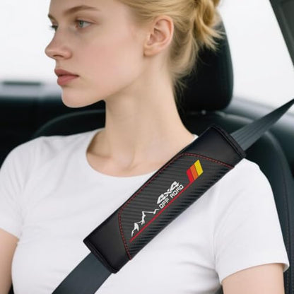 2Pcs Carbon Fiber Leather Seat Belt Cushions Shoulder Pad Soft for Toyota Tacoma 4Runner Tundra Rav4 Highlander TRD car Accessories,Car Seat Belt Pads Safety Belt Cover Pad (4X4) - color: 4X4