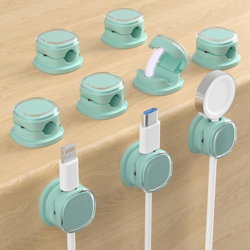 Magnetic Cable Clips, Adjustable Cord Holder Management, Adhesive Wire Keeper Organizer for Home Office Desk Phone PC Car Wall Desktop Nightstand Appliance (9-PCS Cyan) - color: 9-PCS Cyan