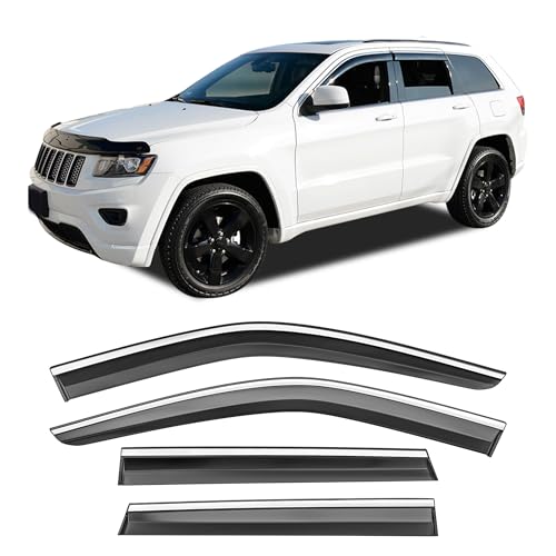 Shatterproof Taped-On Window Deflectors for Jeep Grand Cherokee 2011-2021 with Chrome Trim, Rain Guards, Window Visors for Car, Vent Deflector, 4pcs - size: For 2011-2021 Grand Cherokee