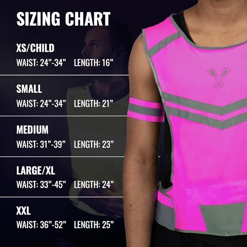 Reflective Running Vest with Pocket & 2 Bands with High visibility for Night Running, Walking & Cycling - color: Pink, size: Small