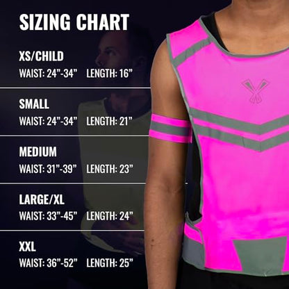 Reflective Running Vest with Pocket & 2 Bands with High visibility for Night Running, Walking & Cycling - color: Pink, size: Medium