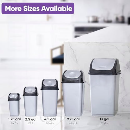 Superio 4.5 Gallon Plastic Swing Top Trash Can with Lid, Gray/Smoke, 2" - size: 4.5 Gallon, style: 2 Pack