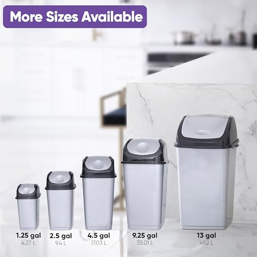 Superio 4.5 Gallon Trash Can with Swing Top Lid, Waste Bin for Home, Kitchen, Office, Bedroom, Bathroom- 18 Qt White Smoke/Grey - size: 4.5 Gallon, style: 1 Pack
