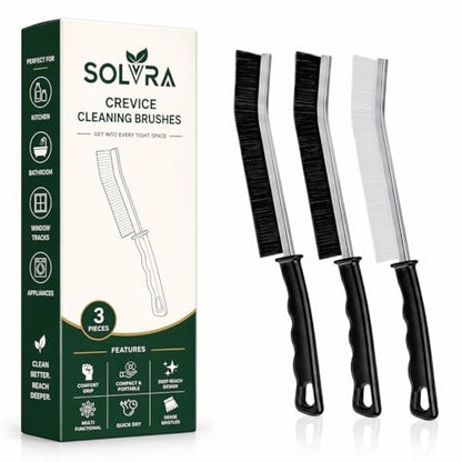 Crevice Cleaning Brush Set – 3Pcs Hard Bristle Cleaning Tools (2 Black & 1 White) for Grout, Tile Floors, Gaps & Narrow Spaces – Small Grout Scrub Brush for Bathroom, Shower, Window Tracks, Kitchen - size: Pack of 3 - Black & White