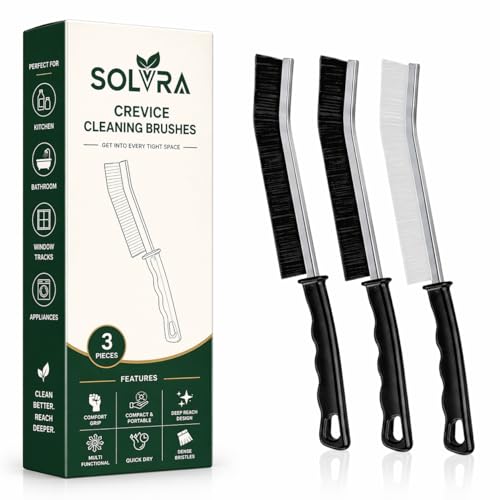 Crevice Cleaning Brush Set – 3Pcs Hard Bristle Cleaning Tools (2 Black & 1 White) for Grout, Tile Floors, Gaps & Narrow Spaces – Small Grout Scrub Brush for Bathroom, Shower, Window Tracks, Kitchen - size: Pack of 3 - Black & White