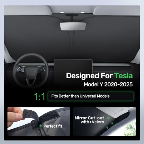 2025 Upgraded Zanch Car Front Windshield Sun Shade- Ultimate UV Protection & Heat Reduction|OEM Design|Innovative No Light Leakage Technology|Fit for Tesla Model Y Juniper - size: Model Y Juniper(2025-2026)