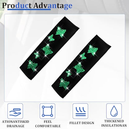Car Seat Belt Covers, 2PCS Butterfly Soft Vehicle Seatbelt Shoulder Strap Pad Cushions, Comfortable Automotive Interir Harness Pad, Universal for SUV Automobile Truck (Green) - color: Green