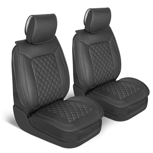 MotorBox Faux Leather Front Seat Covers – 2-Piece Set for Cars, Trucks & SUVs – Semi-Universal Fit, Napa Style Cushion with Interior Protector – Stylish, Durable, Easy to Install - color: Black, Charcoal, size: 2 Front