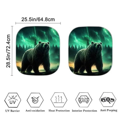 Fit Most Cars SUV Trucks Windshield Sunshade,Aurora Bear 2 PCS Foldable Sun Shade Can Blocks UV Rays Keep Your Vehicle Cool - color: Aurora Bear