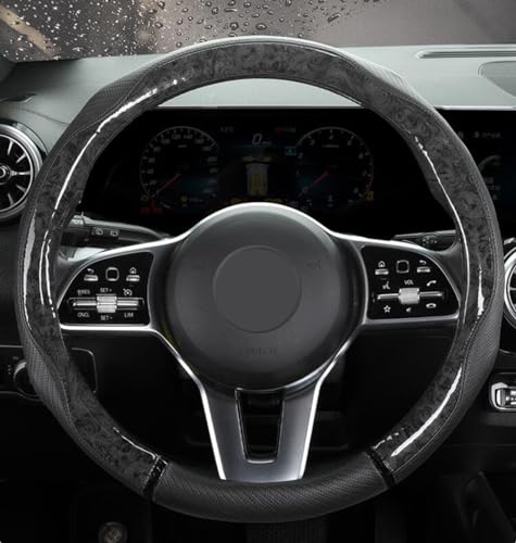 Peach Wood Grain Steering Wheel Cover Anti-Slip Breathable Durable Leather Four Seasons Universal 15 Inch Car Wrap Cover (Black) - color: Black