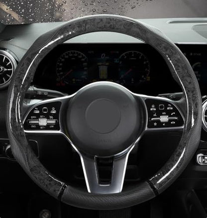 Peach Wood Grain Steering Wheel Cover Anti-Slip Breathable Durable Leather Four Seasons Universal 15 Inch Car Wrap Cover (Black) - color: Black