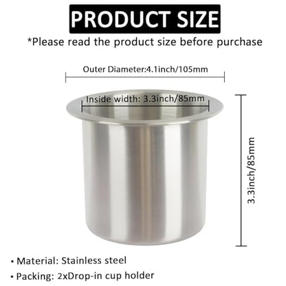2Pcs Drop-in Cup Holder,304 Stainless Steel Automotive Cup Holders,Silver Poker Table Drink Holder Dining Table Cinema Sofa Yacht Boats Cars Touring RV Car Drop-in Drink Cup Holder - size: Silver,2pcs
