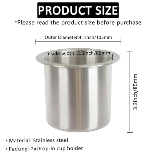 2Pcs Drop-in Cup Holder,304 Stainless Steel Automotive Cup Holders,Silver Poker Table Drink Holder Dining Table Cinema Sofa Yacht Boats Cars Touring RV Car Drop-in Drink Cup Holder - size: Silver,2pcs