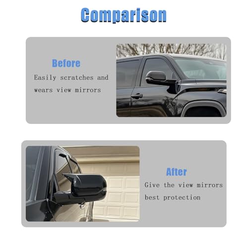 AUCERAMIC Stick-on Mirror Cover Caps Fit 2022-2024 for Toyota Tundra 2023-2024 for Sequoia 3.4L Door Side View Mirror Back Cover Cap Overlay (Glossy Black) - style: Glossy Black