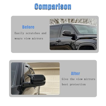 AUCERAMIC Stick-on Mirror Cover Caps Fit 2022-2024 for Toyota Tundra 2023-2024 for Sequoia 3.4L Door Side View Mirror Back Cover Cap Overlay (Glossy Black) - style: Glossy Black