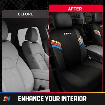 NASCAR Car Seat Covers, Black Leather and Mesh Seat Covers, Universal Fit Front Seat Covers for Cars with Airbag-Compatible Design, Durable Racing-Inspired Car Interior for Cars, Trucks & SUVs - color: Black