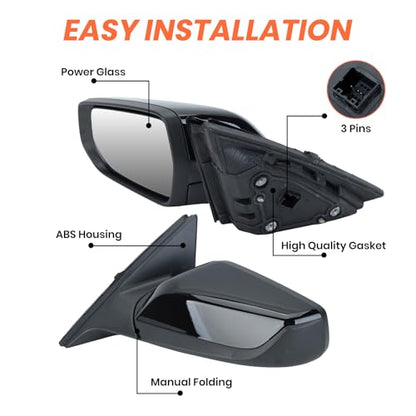 Driver Side View Mirror Compatible with Chevy Malibu 2016 2017 2018 2019 2020 2021 2022 Non Heated Without Signal Light Manual Folding LH(Gloss Black) - color: 3Pins-Gloss Black, size: Left Driver Side