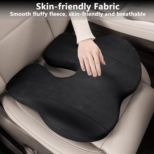 Car Seat Cushion, Ergonomic Memory Foam Car Cushion for Sciatica Pain Relief, Ergonomic Car Seat Pillow, Universal Fit Car SUVs Sedan Home Office (Black) - color: Black