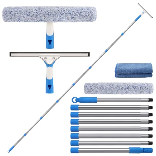Mitclear 10 Feet Professional Squeegee Window Cleaner Tool with Extension Pole, Car Windshield Cleaning Kit with Long Handle, Window Washing Equipment for Indoor Outdoor Windows & Car Glass - size: 10 feet