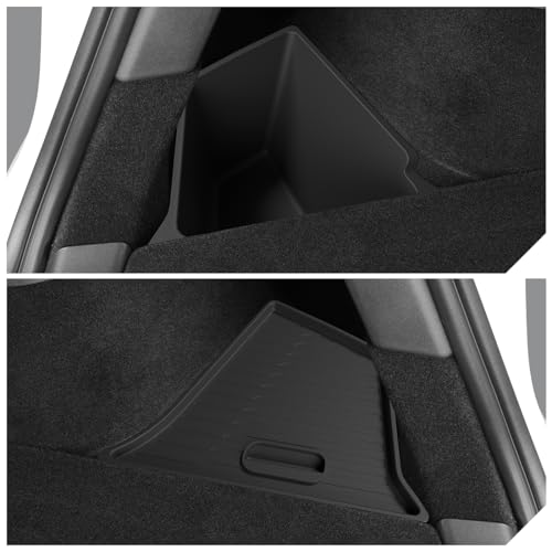 LUCKEASY 2PCS Trunk Storage Box for Tesla Model Y 2021-2024 5 Seat (Not Fit 2025+ Juniper) TPE Trunk Organizer Bins With Lids Trash Cans Accessories Interior Black - size: Trunk Box 2pcs