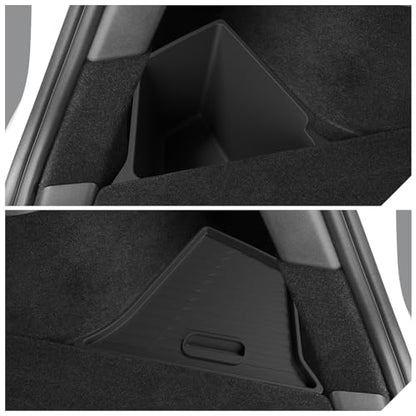 LUCKEASY 2PCS Trunk Storage Box for Tesla Model Y 2021-2024 5 Seat (Not Fit 2025+ Juniper) TPE Trunk Organizer Bins With Lids Trash Cans Accessories Interior Black - size: Trunk Box 2pcs