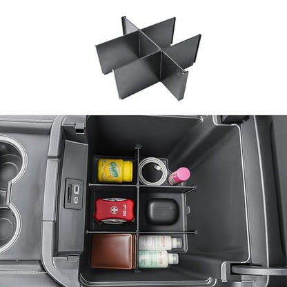 Center Console Organizer Armrest Divider Compatible with 2021-2026 Chevy Tahoe/Suburban and 2021-2026 GMC Yukon, Fits Standard Console with Charging Socket Only, 6-Compartment Storage Inserts
