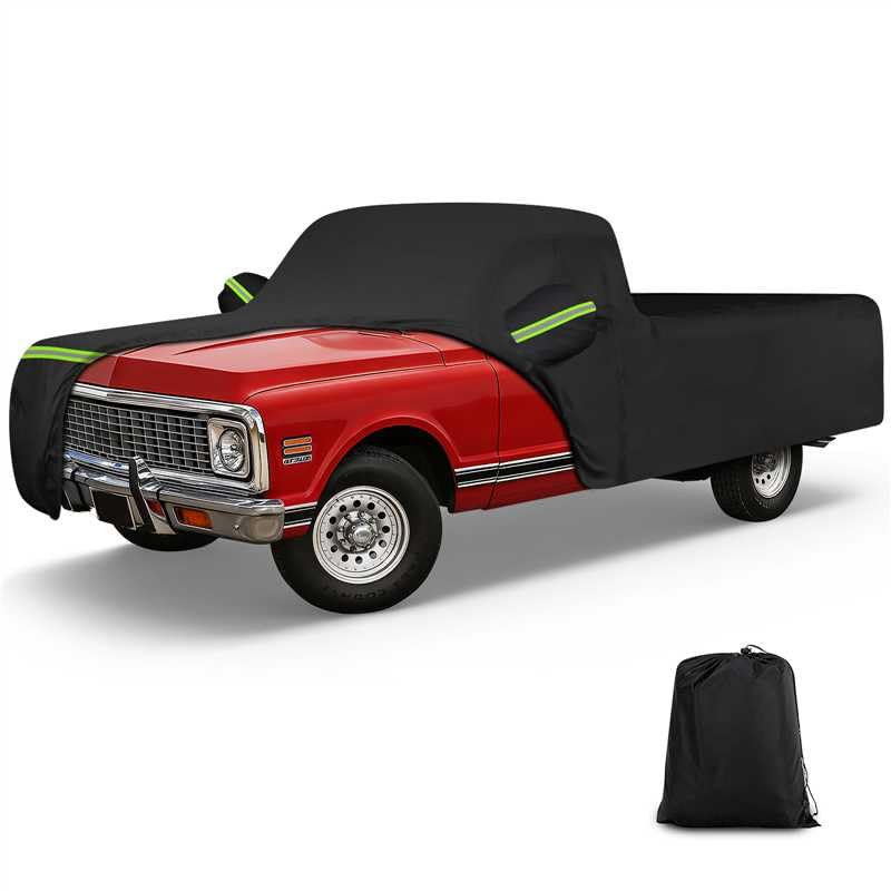 QUNSUNUS Car Cover for Chevrolet C10 C20 K10 K20 Long Bed 1960-1991, Waterproof C10 Truck Covers with Cotton Lining, All Weather Cover with Straps and Zipper - size: for Chevrolet C/K Long Bed 8ft