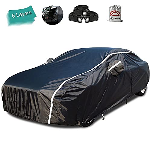 Waterproof Car Cover for Automobiles All Weather - Coverado Car Cover Heat Protection with Zipper Door, Cotton Backing Snowproof UV Protection Windproof, Universal Fit for Sedan (201"-210") - color: Black (with cotton lining), size: 3XXL+: Fit 201-210 inc