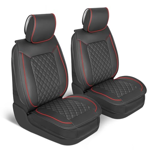 MotorBox Faux Leather Front Seat Covers – 2-Piece Set for Cars, Trucks & SUVs – Semi-Universal Fit, Napa Style Cushion with Interior Protector – Stylish, Durable, Easy to Install - color: Black, Red, size: 2 Front