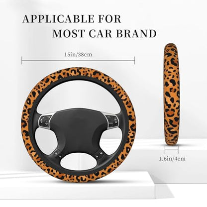 Animal Leopard Print Cheetah Steering Wheel Cover, Non-Slip Breathable Neoprene Steering Wheel Covers, Women Car Accessories Universal 15 Inch Fit Auto, Suvs, Truck - color: Animal Leopard