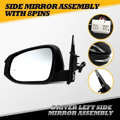 Left Driver Side Mirror Assembly Compatible with RAV-Four 2015-2018 Heated Blind Spot Detection Turn Signal Power 879400R190 Black (8Pins)