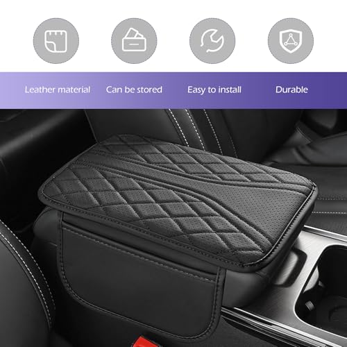 Car Center Console Cover, Leather Center Armrest Cover with Storage Bags, Automotive Heightening Console Protection Pad, Universal for Cars, Trucks, SUVs (Black) - color: Black