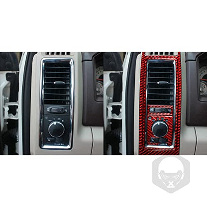 Premium Real Carbon Fiber Central Control Both Side Air Vent AC Outlet Frame Headlight Panal Covers Compatible with Dodge Ram 1500/2500/3500 2013 2014 2015 2016 2017 2018 Interior Accessories Red - color: Red 2