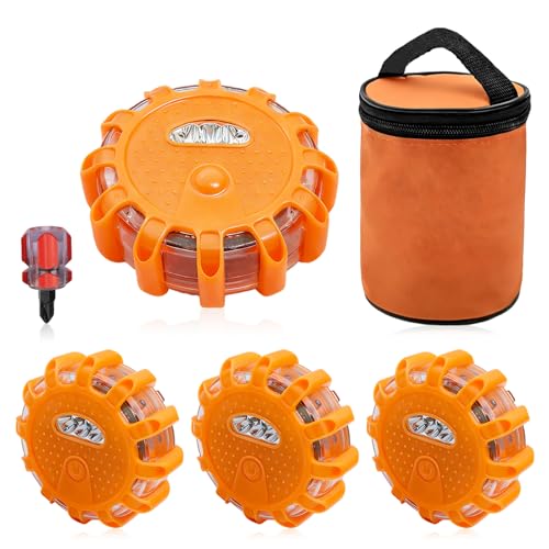 4 Pack Automotive Light LED Roadside Emergency Safety Flare Lights Hook Flashing Warning Beacon Disc Kit for Car Truck Vehicle Boat Automotive Security Rescue Search (Batteries not Included)
