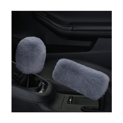 Ziciner 2PCS Plush Car Gear Shift Knob Cover & Handbrake Cover, Comfortable Anti-Slip Auto Shift Knob Protector, Fluffy Warm Hand Brake Handle Cover, Interior Car Accessories (Gray) - color: Gray