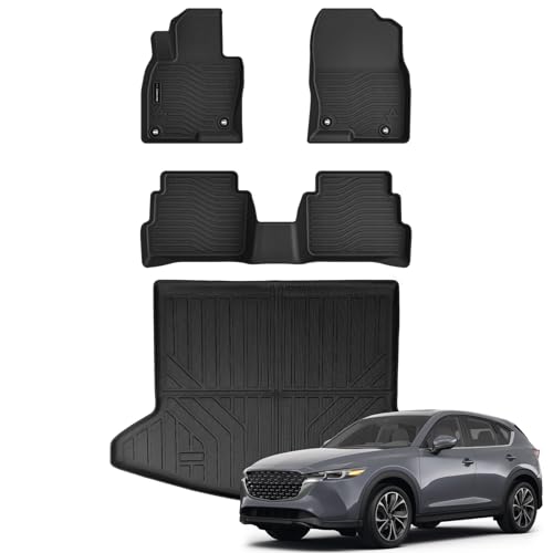 All Weather Floor Mats Cargo Mat Fit for Mazda CX-5 2025 2024 2023 2022 2021 2020 2019 2018 2017 TPE Rubber Liners CX5 Accessories All Season Guard Odorless Anti-Slip Floor & Trunk Liners - size: cx5|2017-2025|floor+cargo mats