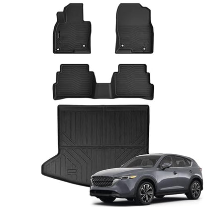 All Weather Floor Mats Cargo Mat Fit for Mazda CX-5 2025 2024 2023 2022 2021 2020 2019 2018 2017 TPE Rubber Liners CX5 Accessories All Season Guard Odorless Anti-Slip Floor & Trunk Liners - size: cx5|2017-2025|floor+cargo mats
