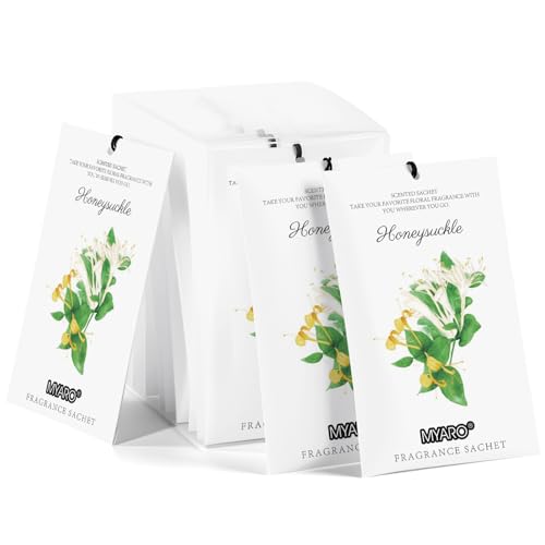 MYARO 12 Packs Honeysuckle Scented Sachets for Drawer and Closet, Long Lasting Air Freshener Fresh Scents Potpourri Bags Home Fragrance for Room Car Small Space - color: Honeysuckle