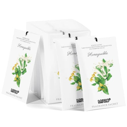 MYARO 12 Packs Honeysuckle Scented Sachets for Drawer and Closet, Long Lasting Air Freshener Fresh Scents Potpourri Bags Home Fragrance for Room Car Small Space - color: Honeysuckle