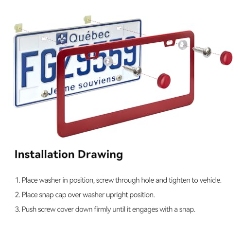 Ohuhu Matte Aluminum License Plate Frame with Red Screw Caps, 2Pcs 2 Holes Red Licenses Plates Frames, Car Licenses Plate Covers Holders for US Vehicles - style: Red - 2 Holes