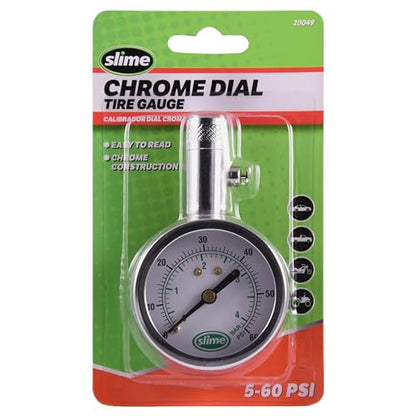 Slime 20049 Tire Pressure Gauge, Large Face Dial Analogue Gauge, 5-60 PSI - size: Large, style: Analogue