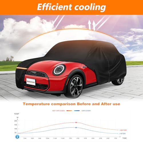 Car Cover for 2002-2025 Mini Cooper 2 Door, Waterproof 420D Oxford Cloth Outdoor Full Car Cover with Zipper, Windproof Heavy Duty All Weather Protection - size: for Mini Cooper 2002-2025 2 Door