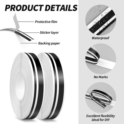 2 Rolls of Car Pinstripe Tape, Silver Pinstripe Body Sticker, Vinyl Thin Car Stripe Pinstripe Tape, for Motorcycle, Car, Racing DIY Body Sticker Tape (Black) - color: Black