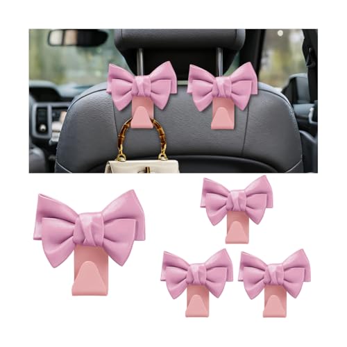 Car Seat Headrest Hooks, 4PCS Cute Bow Vehicle Seat Back Hanger Storage Hook, Automotive Interior Headrest Organizer for Handbag Purse Coat, Universal for SUV Sedan Truck (Pink) - color: Pink
