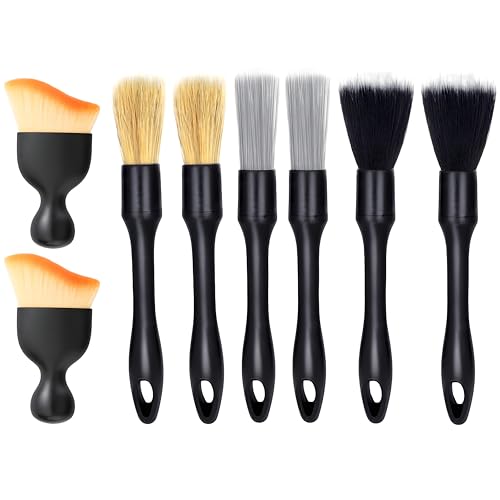 8 PCS Car Detailing Brush Set, Car Interior and Exterior Soft Bristle Cleaning Brushes, 4 Different Detailing Brushes for Auto Detailing, Dashboard, Vents, Wheels and Tires