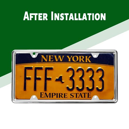 Chrome License Plate Frames Made of Zinc Alloy Metal, Universal Car Accessories,2Pack Front & Rear License Plate Holders Never Rust and Unbreakable with All Mounting Hardware Included - color: 2 PCS