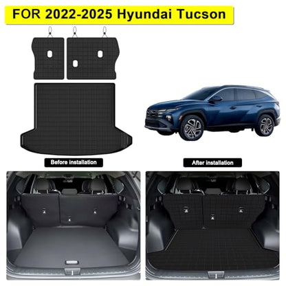 Cargo Mat with Backrest Protection for 2022-2024 2025 Hyundai Tucson, TPE All Weather Protection Cargo Liner with Velcro Rear Seats Backrest car Accessories-Black - size: For 2022-25 Tucson 2-ni-1 cargo mat