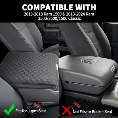 Center Console Armrest Cover for 2013-2018 Ram 1500 & 2013-2024 Ram 2500/3500/1500 Classic Model (ONLY for Jump Seat Console), Premium Leather Car Console Cover - size: 2013-2018 Ram 1500 (Jump Seat Console)